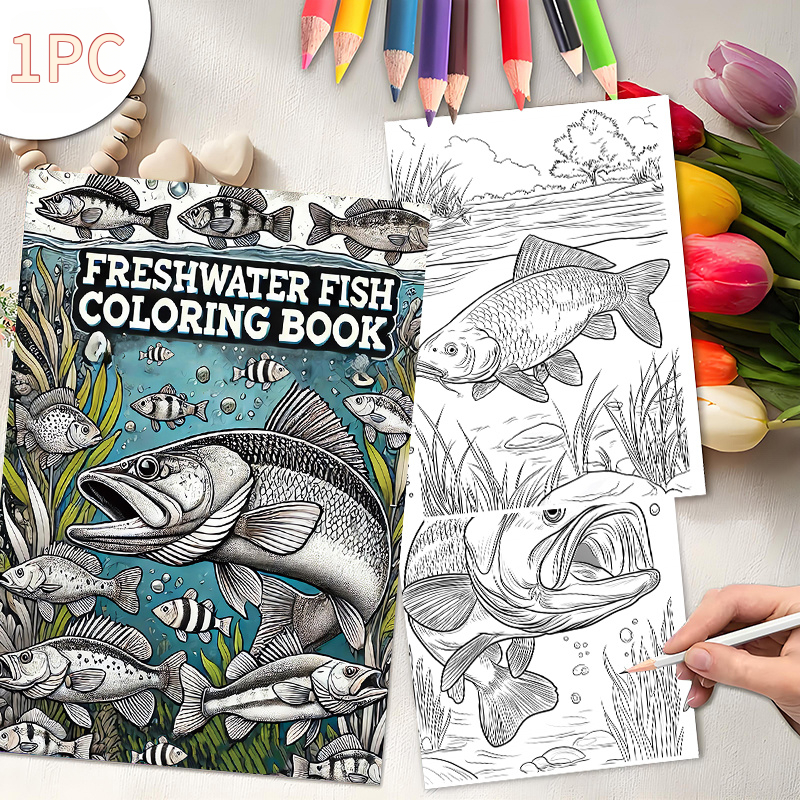 TEMU Coloring Book, Exquisite Underwater Themed Coloring Pages, Relaxing Coloring Activity Book, Suitable For Adults, Fishing Enthusiasts, Stationery