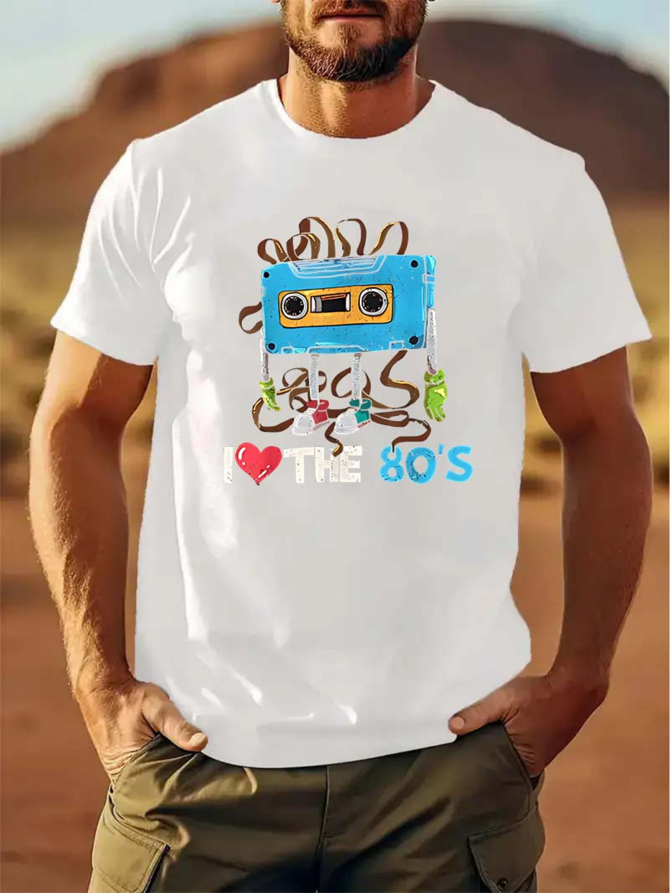 1pc retro 80s cassette print men