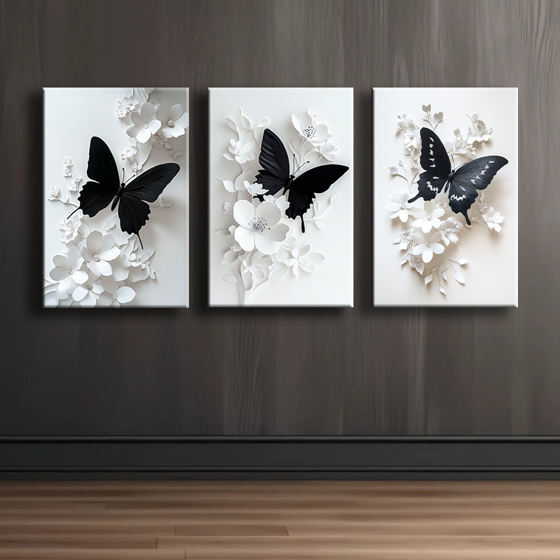 

Set Of 3 Framless Art , Butterflies And , Cloth , 12x18 Each, And