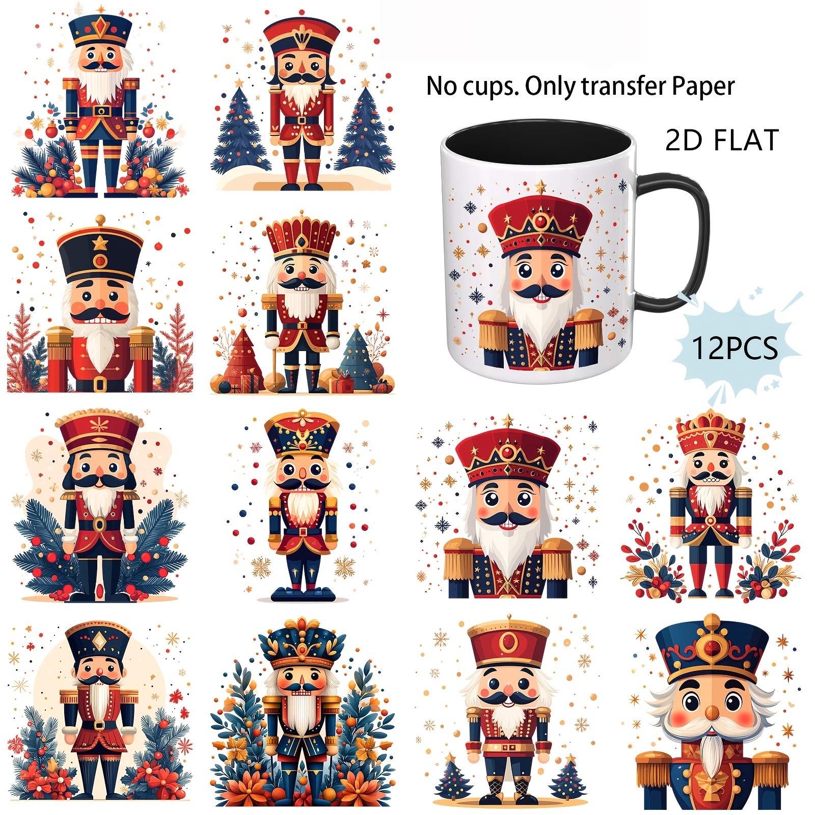 TEMU Lot de 12 UV DTF de Noël, adaptés pour le bricolage sur tasses, ordinateurs portables, tables et artisanat maison. Tasse non incluse, uniquement
