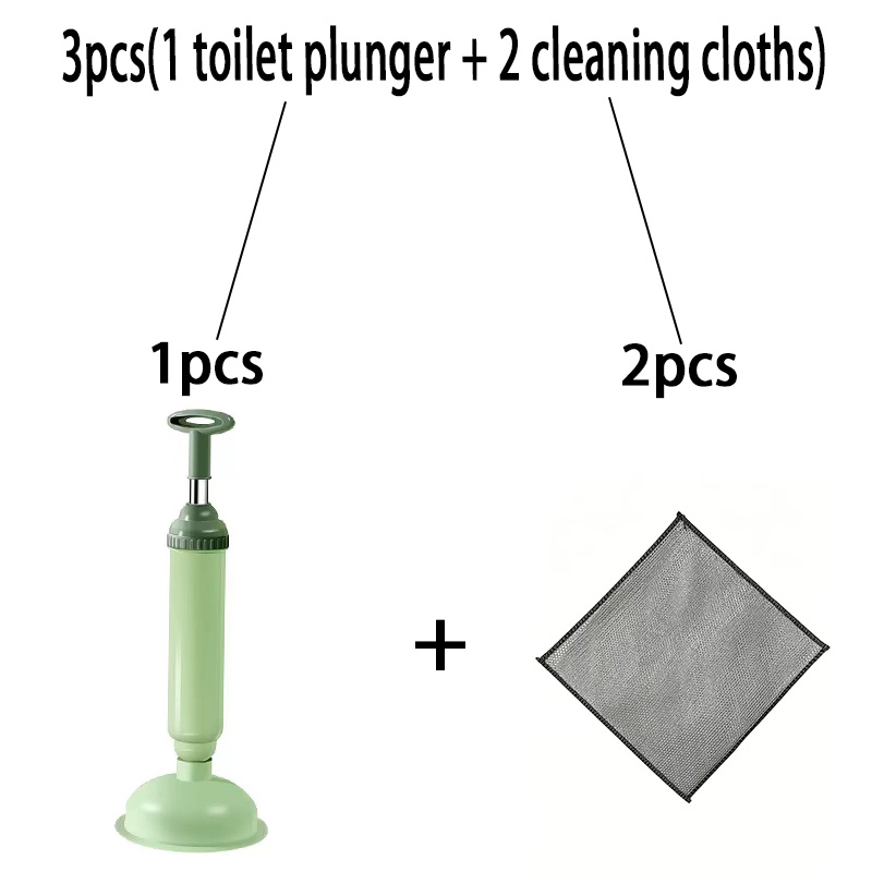 TEMU Juego de 3 piezas (1 desatascador de inodoro + 2 paños de limpieza), desatascador de inodoro flexible de presión, removedor manual no eléctrico