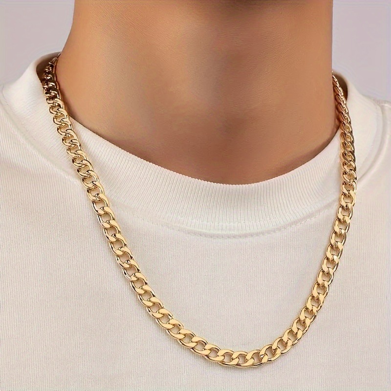 TEMU Men's Hip-hop Style 5mm 304 Stainless Steel Cuban Chain Necklace, High-quality, Six-sided Polished Chain. A And Piece Of Jewelry, Perfect For