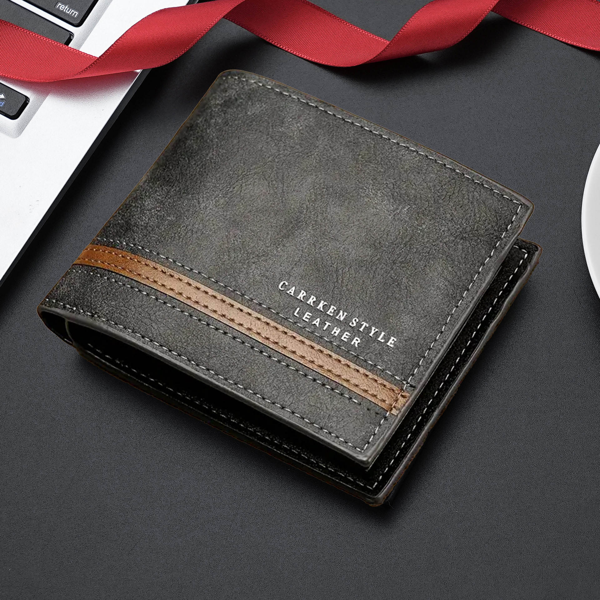 TEMU Customizable Men's Faux Leather Wallet, Bi-fold Design, Dual Cash Compartments, Window, Multiple Card Slots And Bill Compartment- For