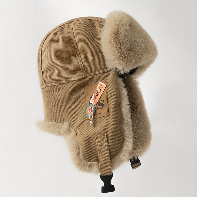 Bonnet d'Hiver Coupe-Vent pour Hommes et Femmes avec Masque d'Oreilles en Peluche - Épais et Chaud pour Ski/Cyclisme, Design Rétro Lei Feng pour Activités Extérieures (Noir/Gris/Kaki) - Unisexe pour Températures Froides Non-Élastique pour 22,05-22,83 pouces