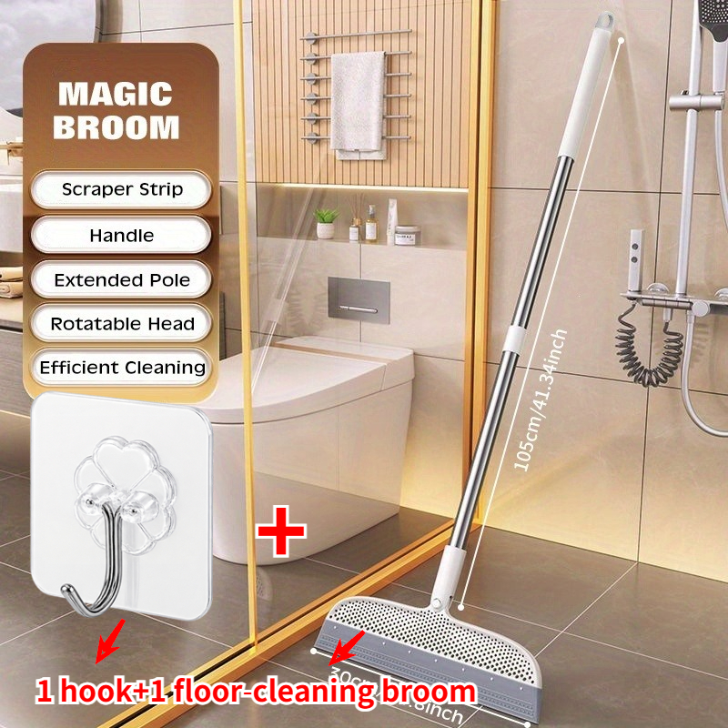 TEMU 2pcs Combo Long-handled Mop And Hook, Bathroom Floor Scrubber, Rotatable Adjustable Cleaning Mop, For Cleaning Smooth Floors/wiping Glass/walls