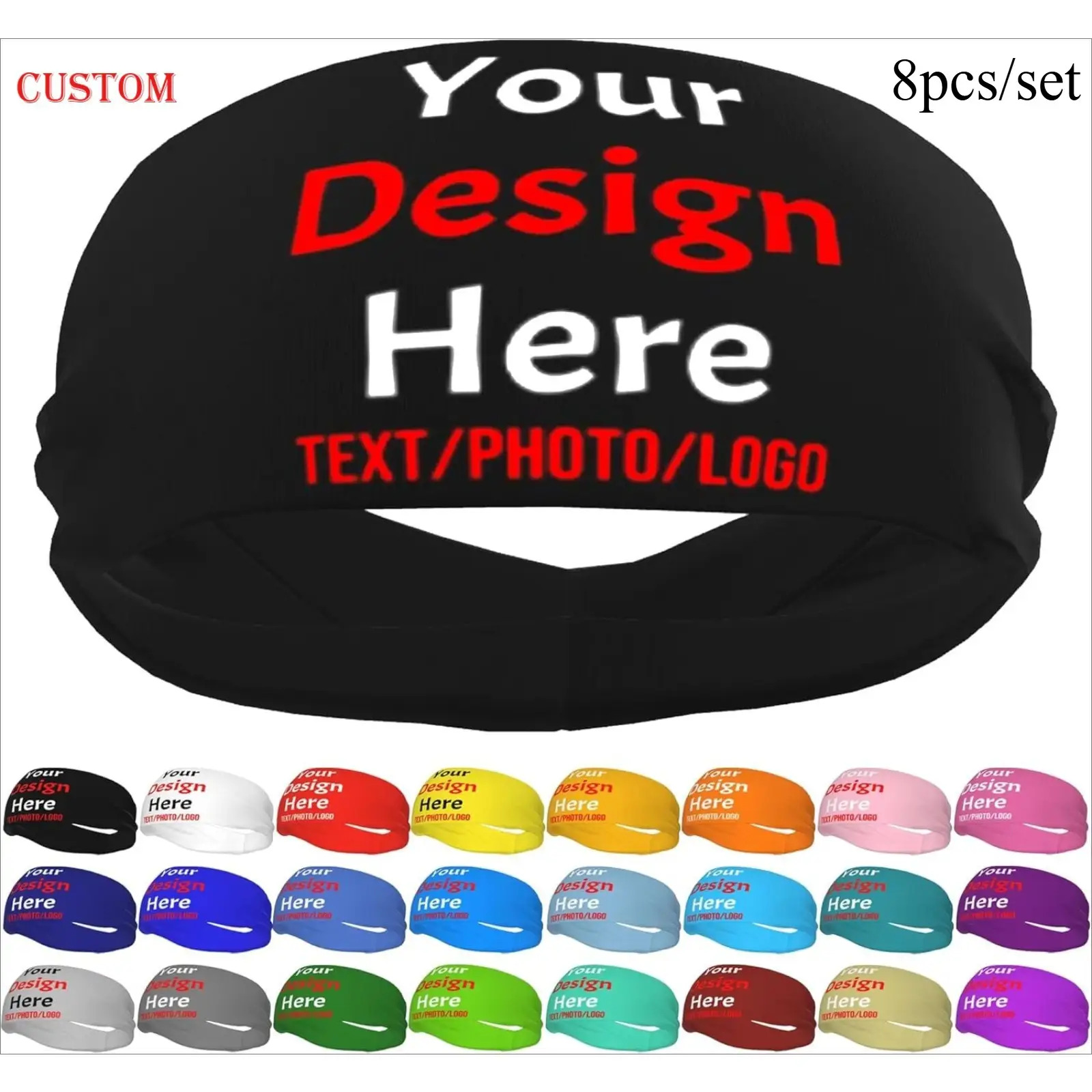 TEMU 8pcs/set Custom Men's And Women's Sports Headbands- Personalized Text/name/photo- Breathable Sports Headbands Suitable For Gym, Running, Tennis-