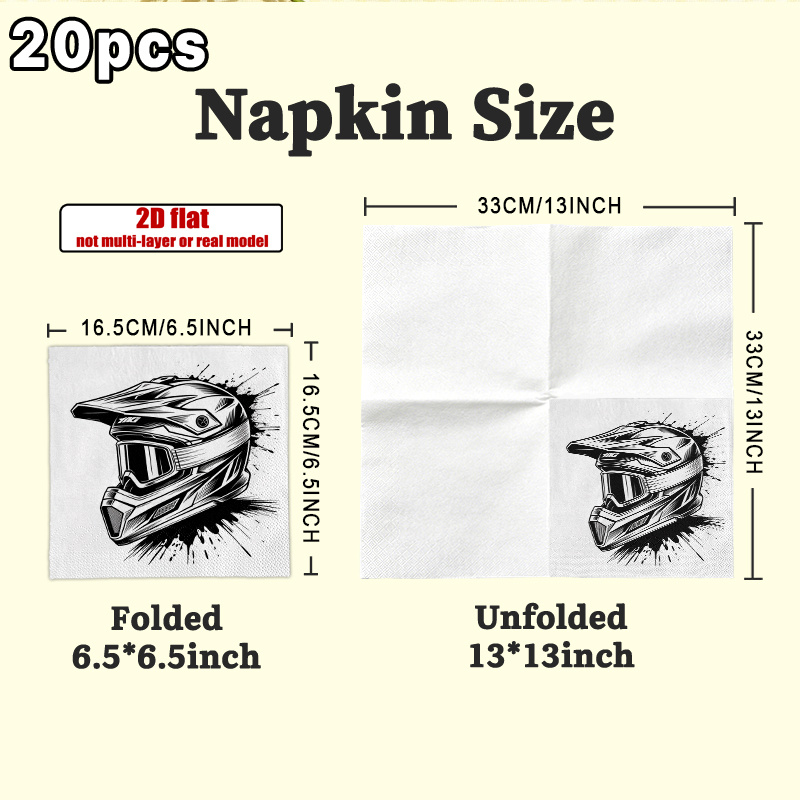 TEMU 2d Flat 20pcs, Motocross Helmet Napkin Patterned Tissue Paper Guest Hand Towels Decorative Paper, Spring Summer Picnic, Wedding Birthday Garden