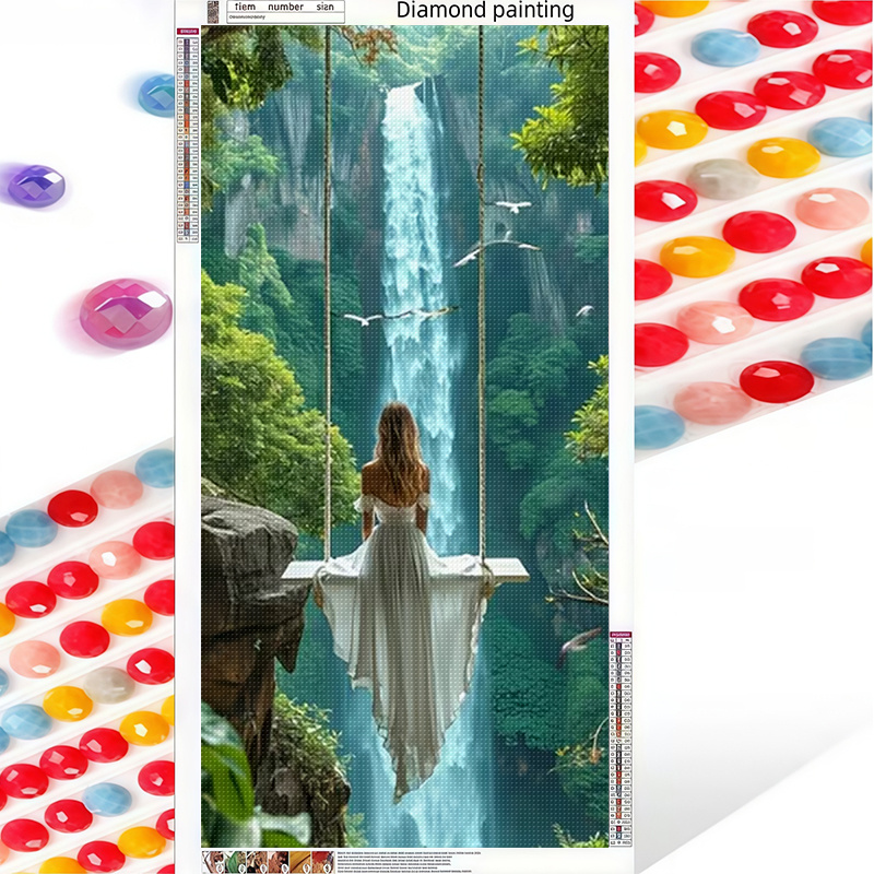big discount now a large sized frameless 5d diy diamond painting kit featuring a   waterfall and   natural landscape   a fun and   project offering   luxury that adds an   to your home  