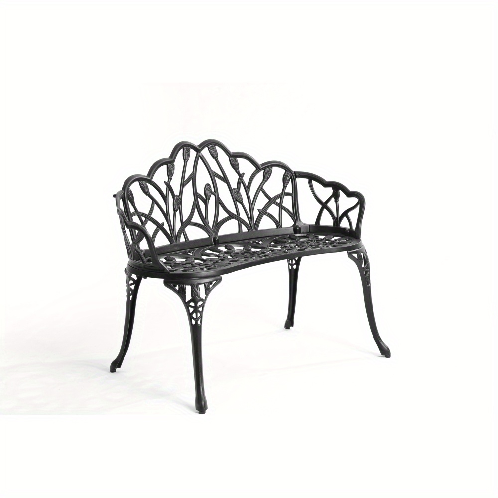 [Heavy-Duty Outdoor Bench] Heavy-Duty Cast Aluminum Outdoor Bench with Elegant Black Wrought Iron-Like Design - Heavy-Duty Garden, Patio, Park Bench - All-Weather & Rustproof - Sturdy Curved Backrest & Footrest - Easy Assembly for Deck, Lawn, Front Porch - Modern Outdoor Furniture with Butterfly Patterns - Smooth Edges for - Comfortable & Stable - Durable Cast Aluminum - Black