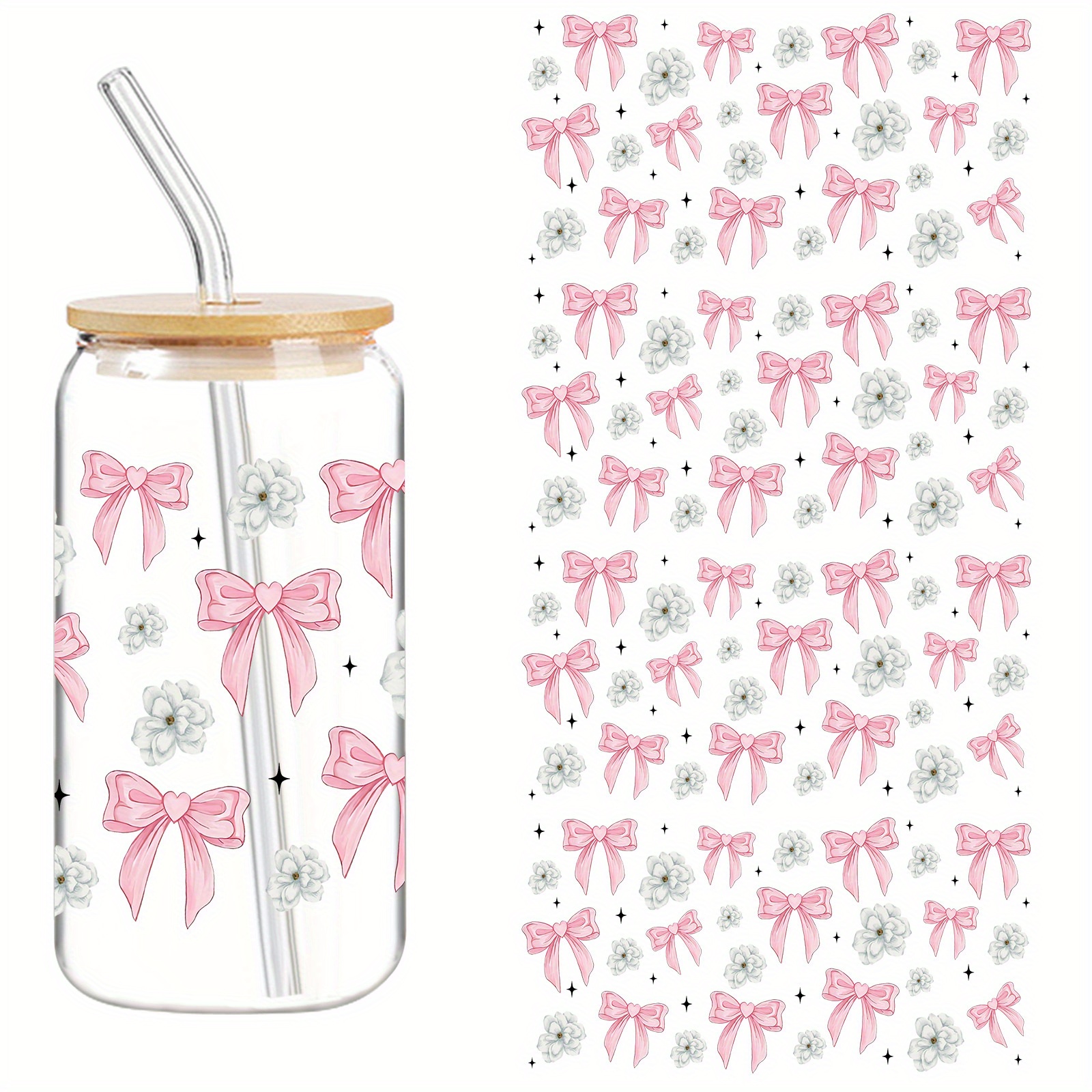 

4- Bow Decals, Waterproof -resistant Uv Dtf, High-quality Diy , Plastic Material, For 16oz Jars