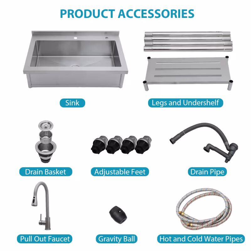 21 d x 36 w x 35.5 h stainl steel large utility sink single bowl freestanding commercial restaurant sink with pull-out faucet utility sink for laundry room Product details 6
