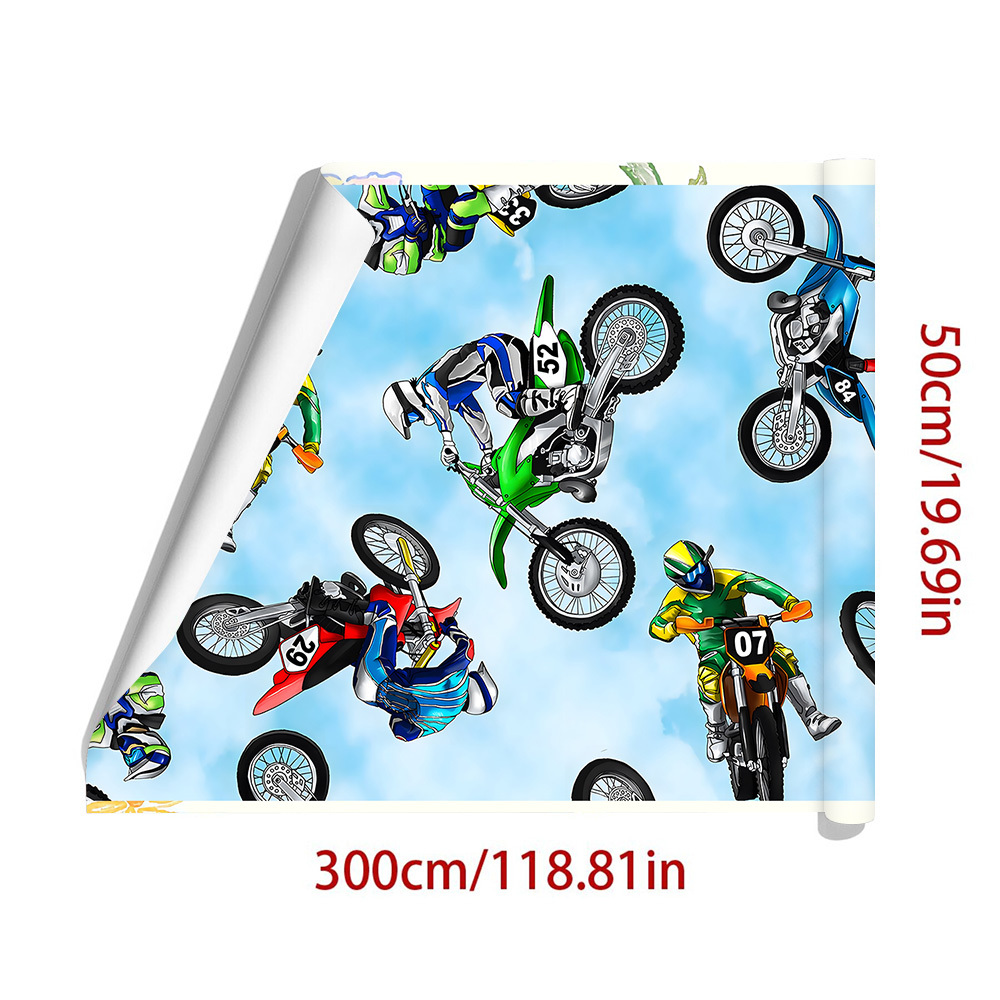 TEMU 1 Rouleau de à Motif Imprimé Motocross pour Moto, Rouleau d'Emballage Cadeau Créatif Extra-Long, Taille 300x50cm, avec un Style Motocross et