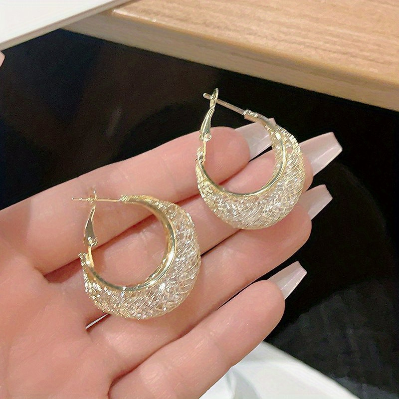 TEMU Luxury Hoop Earrings Sparkle 1 Hoop Earrings, Stylish Women's Earrings Jewelry Gifts, Birthday Gifts, Valentine Gifts