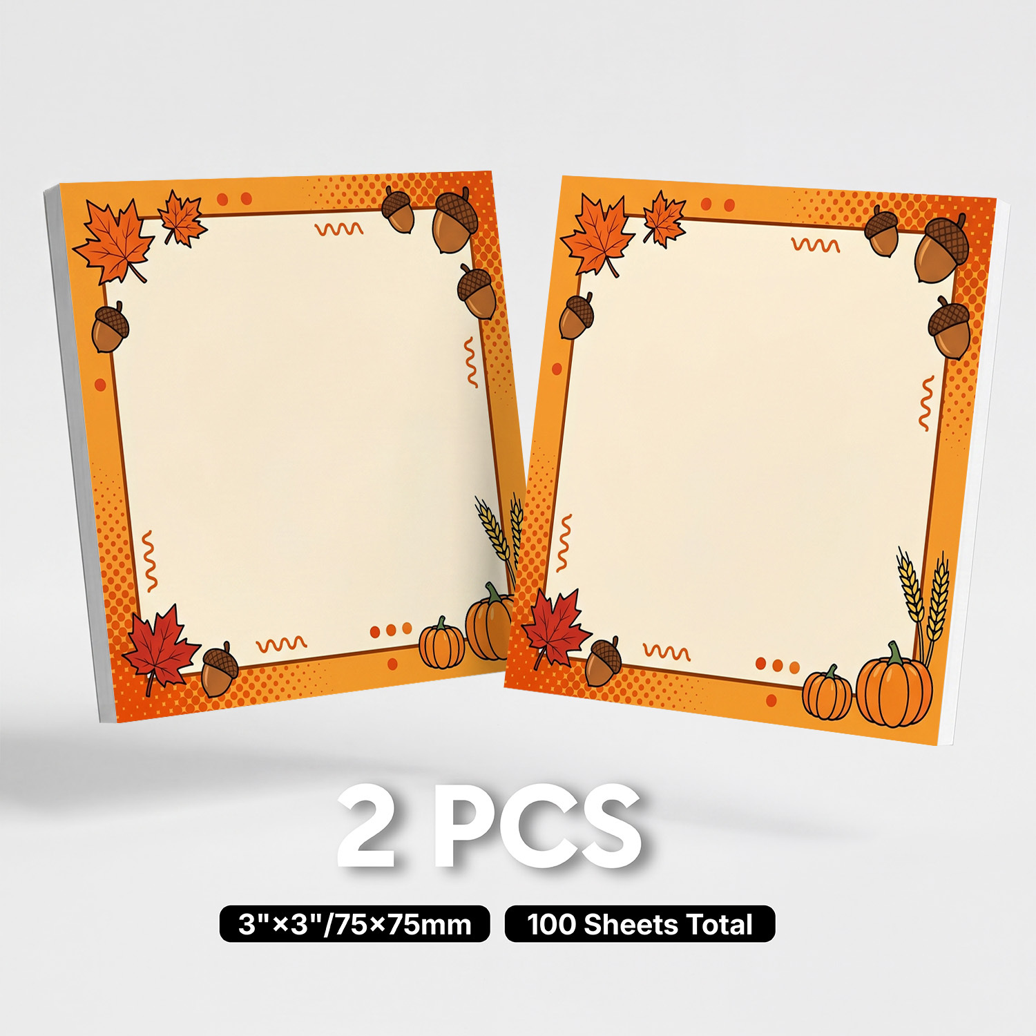 TEMU 2pcs Fall Sticky Notes Suitable For Planner, Pumpkin Maple Leaf Self-stick Removable Adhesive Memo Pads, 100 Sheets Total Seasonal Harvest