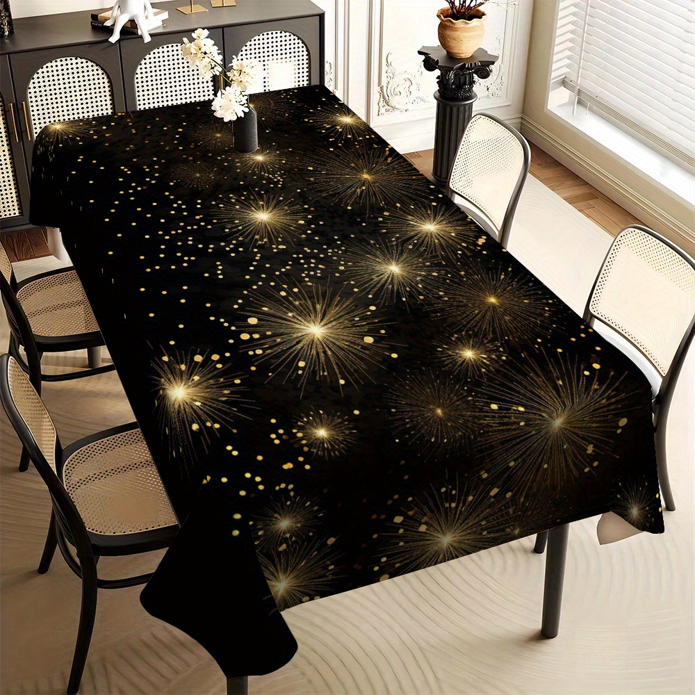 

Nappe Noire & Dorée avec Feux d'Artifice - Design & Année, Polyester , Facile à Nettoyer, Résistante à l'Huile et aux Taches pour à Manger et