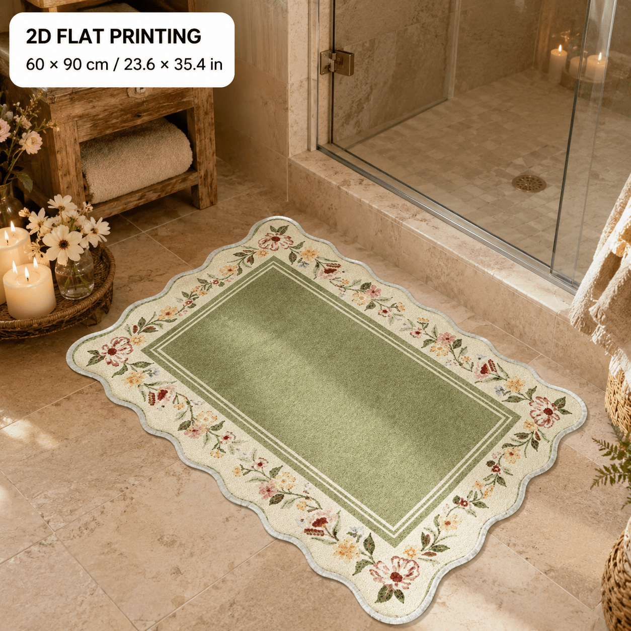 TEMU 1pc 850gsm Velvet Bath Mat Non-slip Vintage Floral Bathroom Rug Soft Toilet Floor Doormat Kitchen Carpet Foot Pad