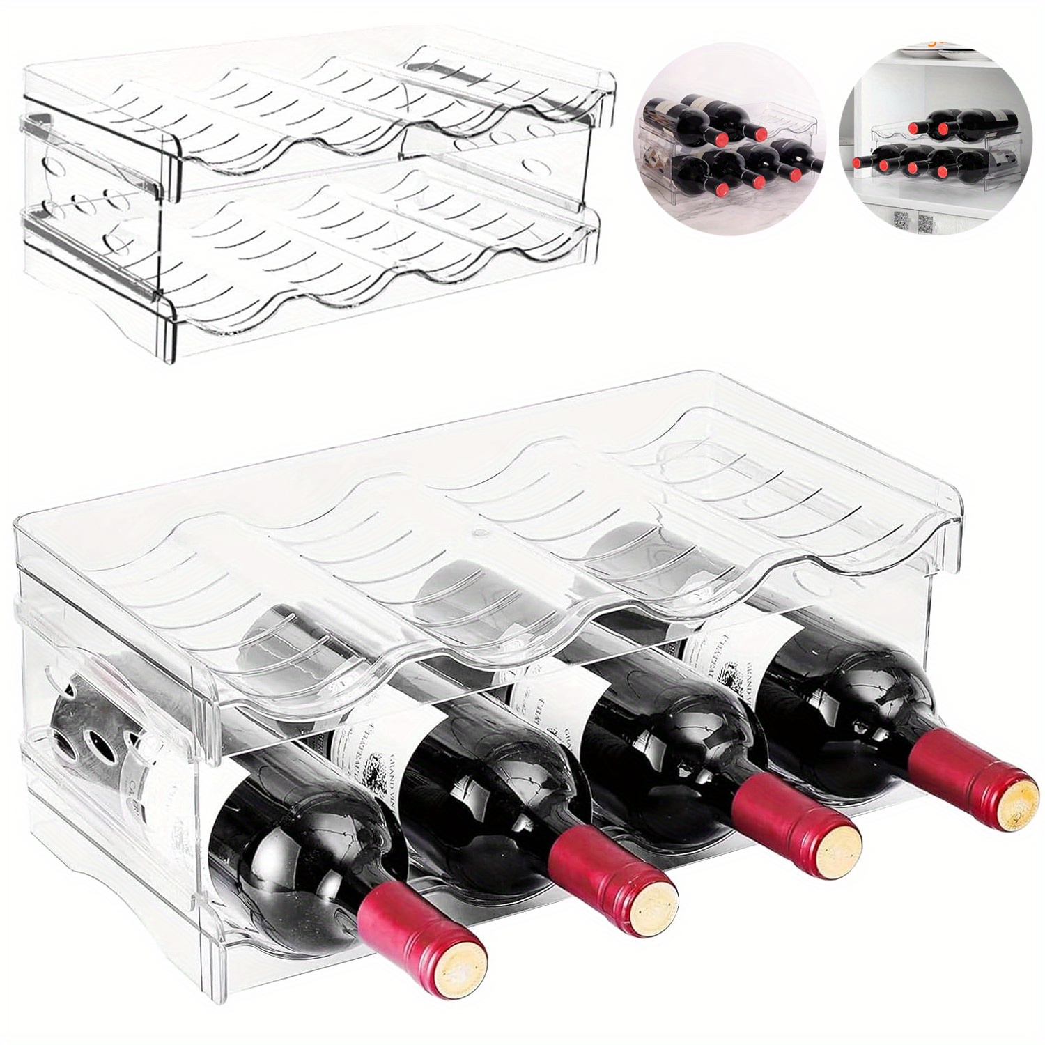 TEMU Single Unit, Two-tier Stackable Storage Rack For Bottles, Removable Holder For Water, Wine, And Other Beverages, Clear Wine Rack, Ideal For