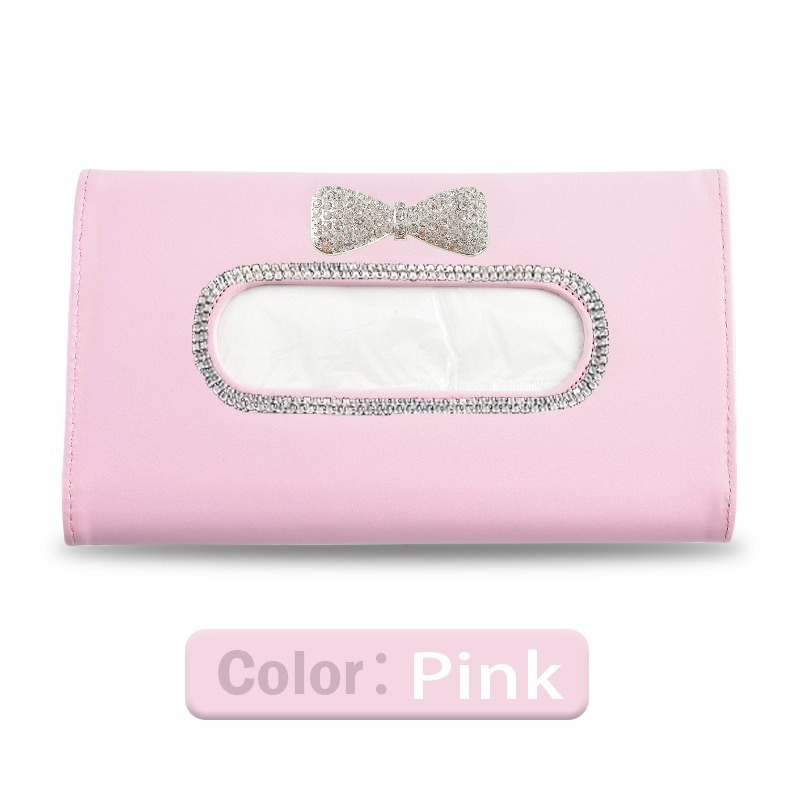 TEMU Bling Rhinestone Visor Tissue Box Cover, Hanging Car Tissue Holder Made Of Faux Leather, Creative High-end Automotive Additions