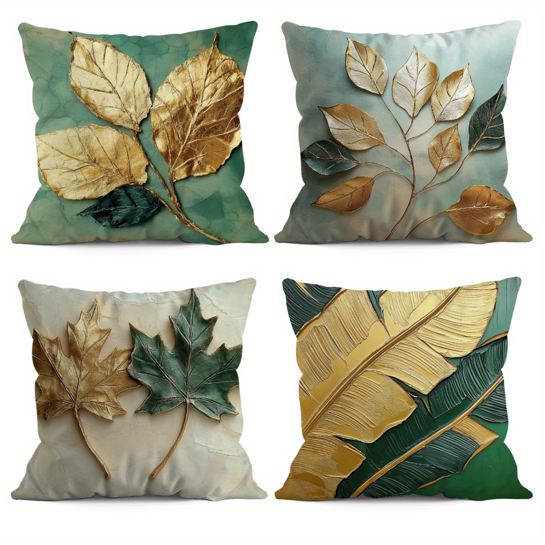 

4pcs Contemporary Cushion Covers 18x18 Inches, Plant Print Single-sided Throw Pillow Cases With Zipper Closure, Sofa Covers