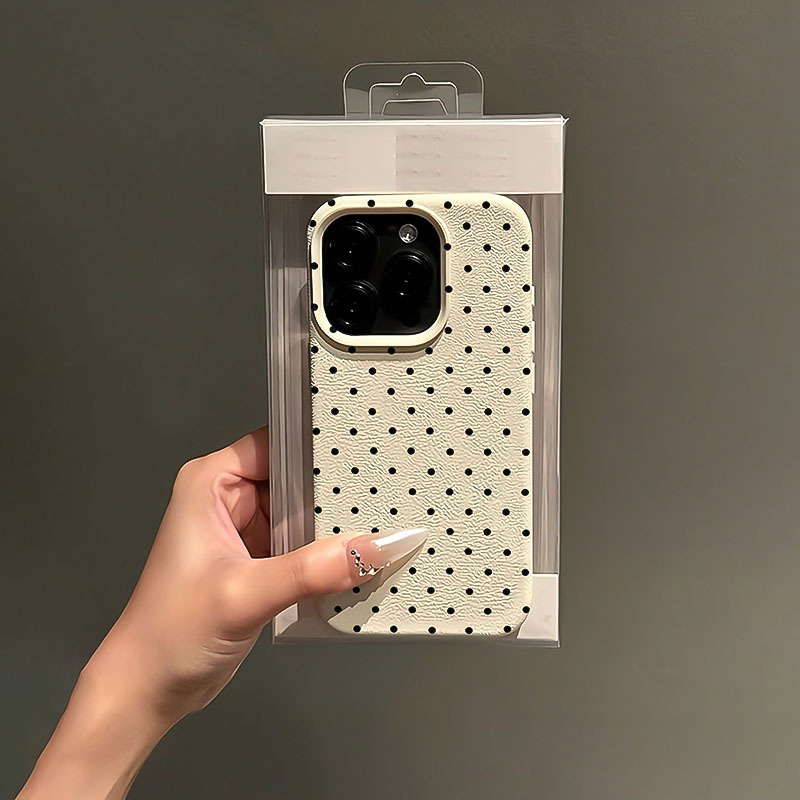 Image of Phone Case - Phone Case: White Polka Dot Pattern, Faux Leather Texture, Frosted Large Hole Design, Anti-drop, Anti-scratch & -resistant, For Iphone X/11/12/13/14/15/16/17/air/pro/pro Max/plus