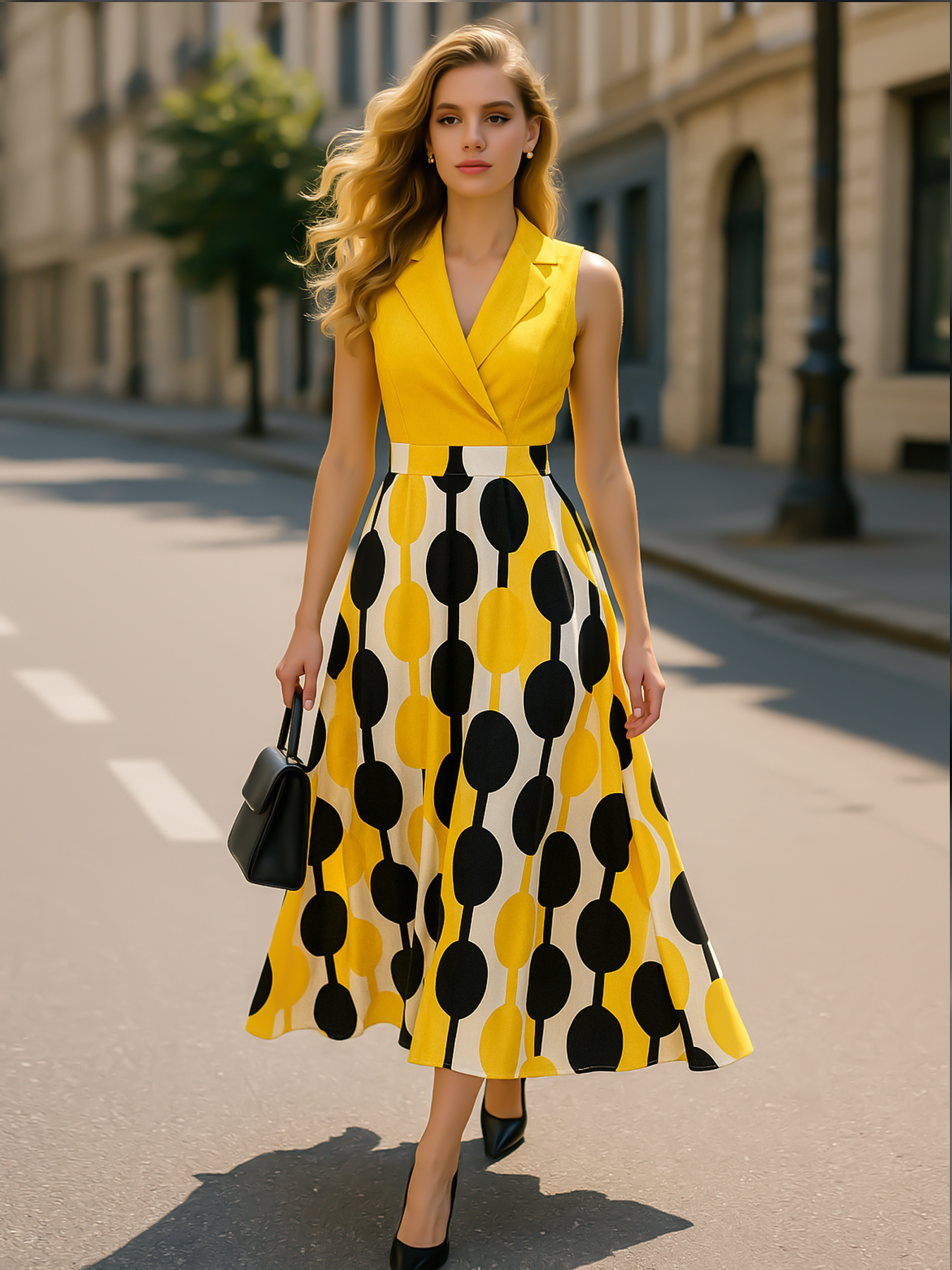 womens short sleeve dress with v neck design high waisted and cinched in cut featuring a polka dot umbrella hem that   flares out for an elegant look suitable for commuting dating and daily wear