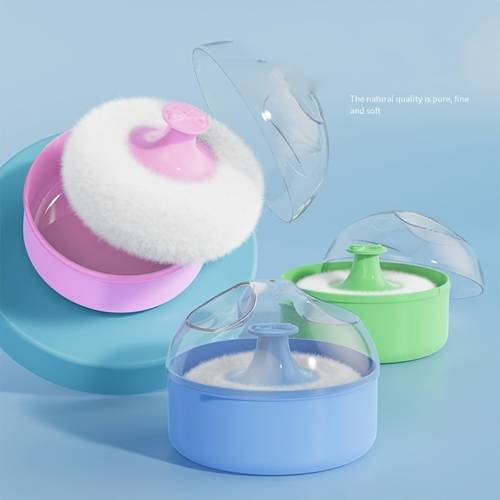 1pc Portable Refillable Talcum Powder Case with Lid & Soft Sponge Puff - Refillable Loose Powder Container Suitable for , Travel-Friendly After-Bath Powder Holder, Compact Hygiene Storage for -the- Skincare Accessories