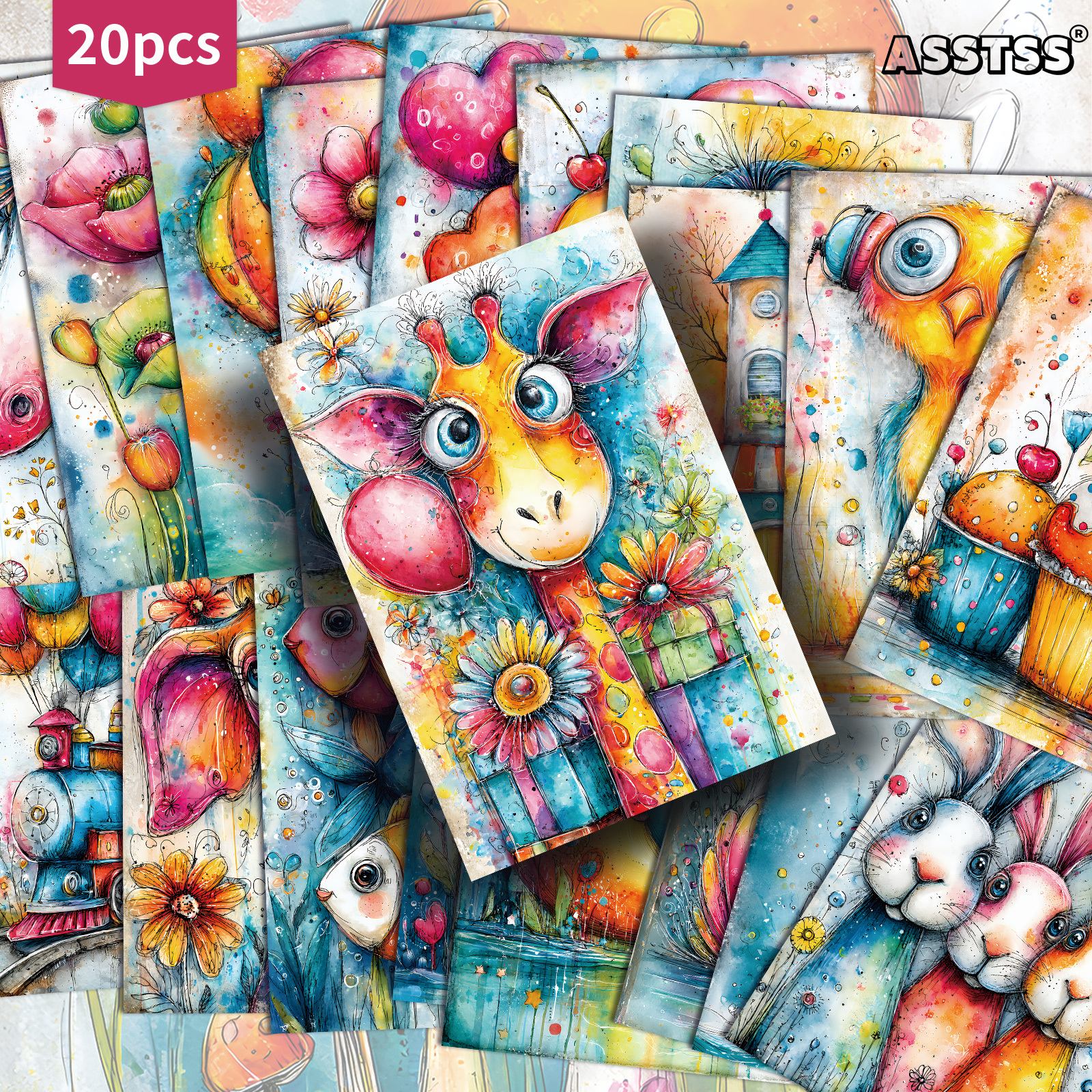 TEMU Lot de 20 cartes cadeaux ASSTSS Rétro Animaux de Dessins Animés Colorés - Papier Journal Rétro 4X6 pouces, Illustrations Classiques, Cartes de