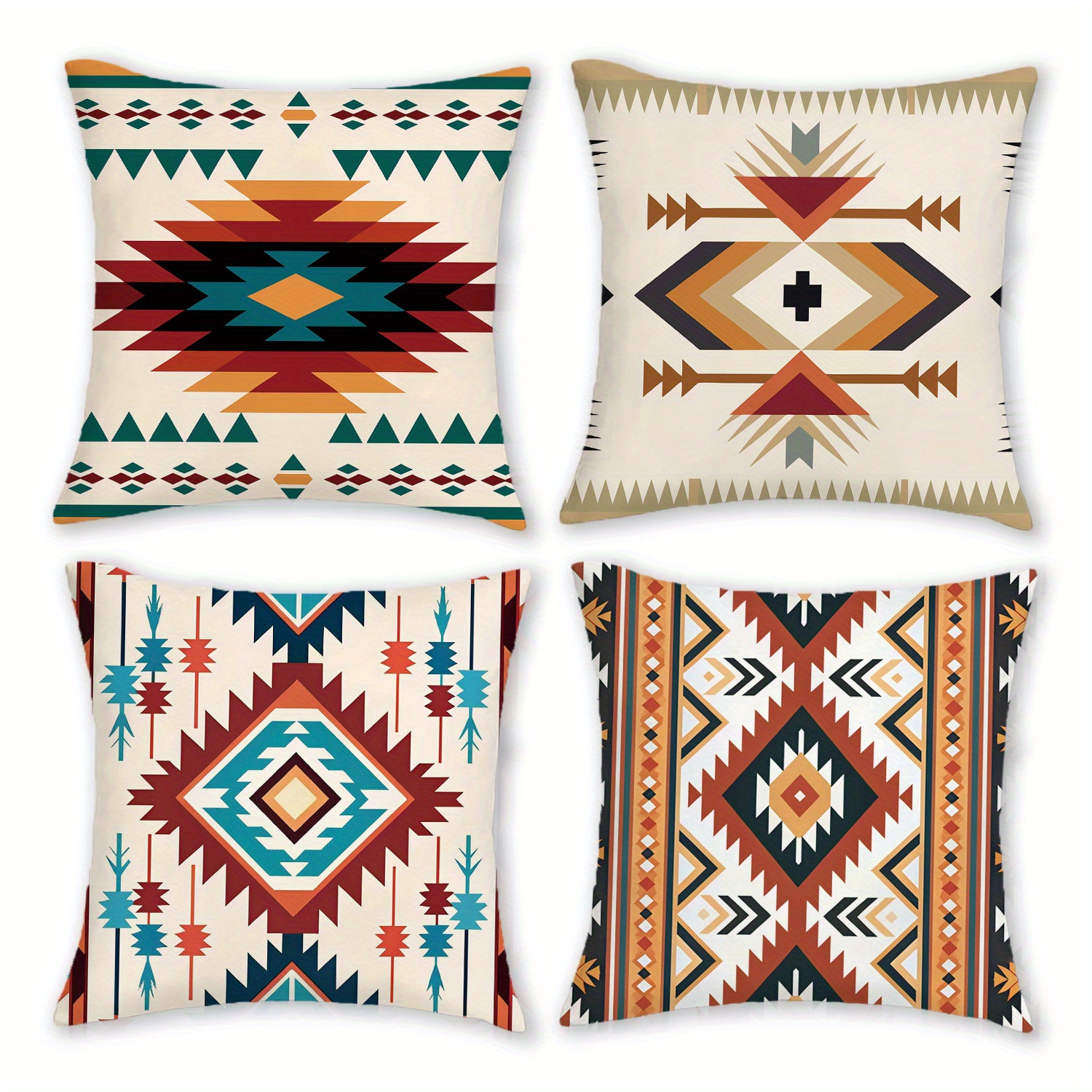 TEMU Lot de 4 housses de coussin bohèmes pour salon, canapé, chambre - Taies d'oreiller géométriques flèche et avec fermeture éclair, housses