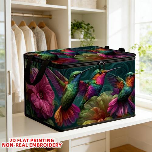item picture 2d flat 1pc colorful hummingbirds and flowers shelf baskets lidded storage bins hamper for elderly bedroom suitable for elderly bedroom bathroom laundry room easy handling clothing storage basket