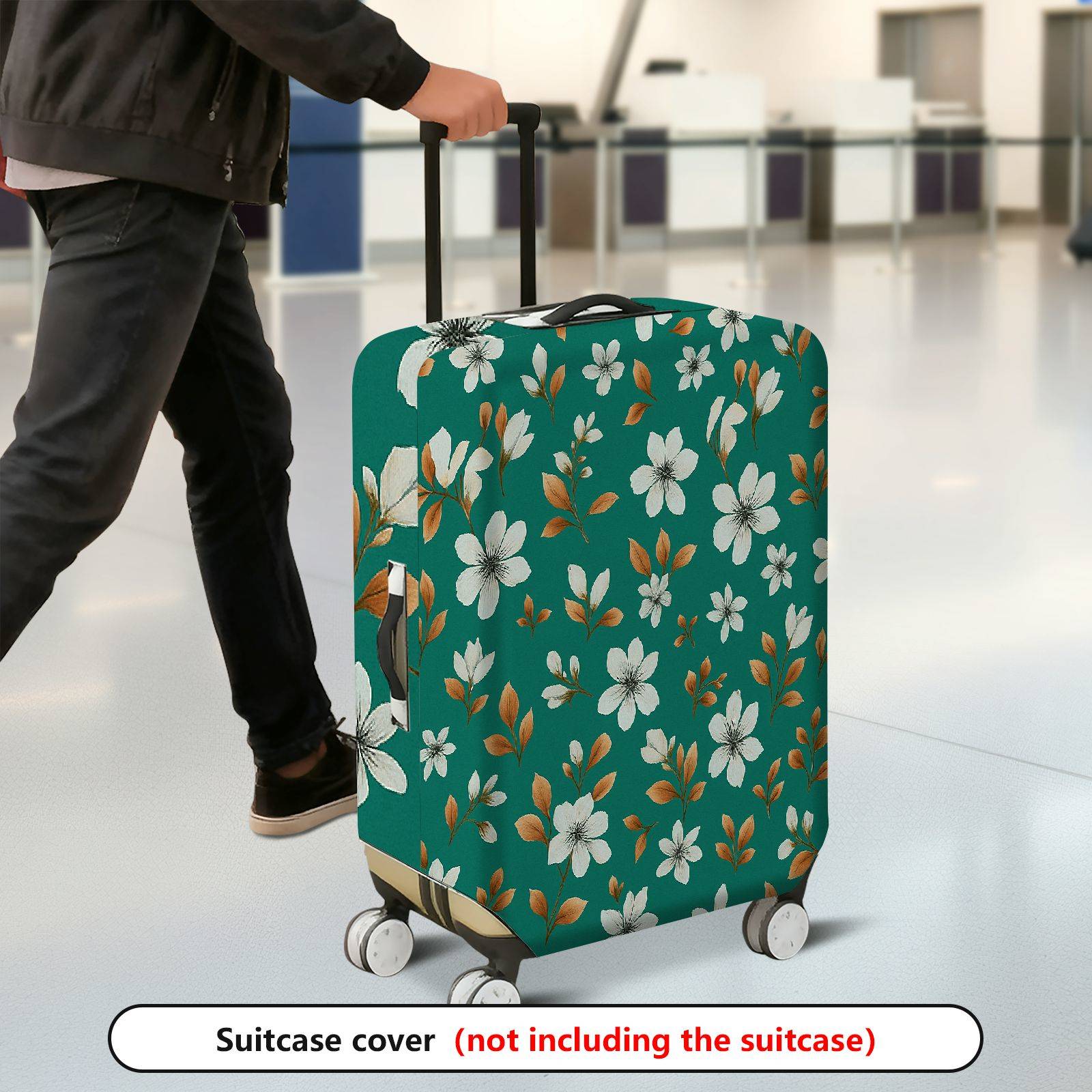 TEMU 1pc Green Botanical Leaf & Foliage Suitcase - Luggage Compatible For 50.8-71.12cm Bags, Machine-washable, Fits Checked-baggage For &, Business,