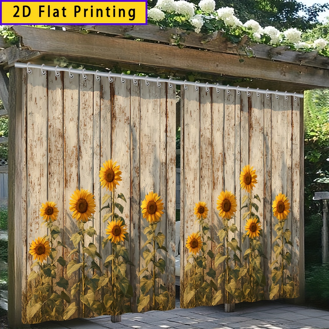 TEMU 2pcs 2d Printed 180x180cm/70.87x70.87in Sunflower Curtains Suitable For Door & Window - Semi- Outdoor Blinds With Hooks, Pastoral Bright Floral