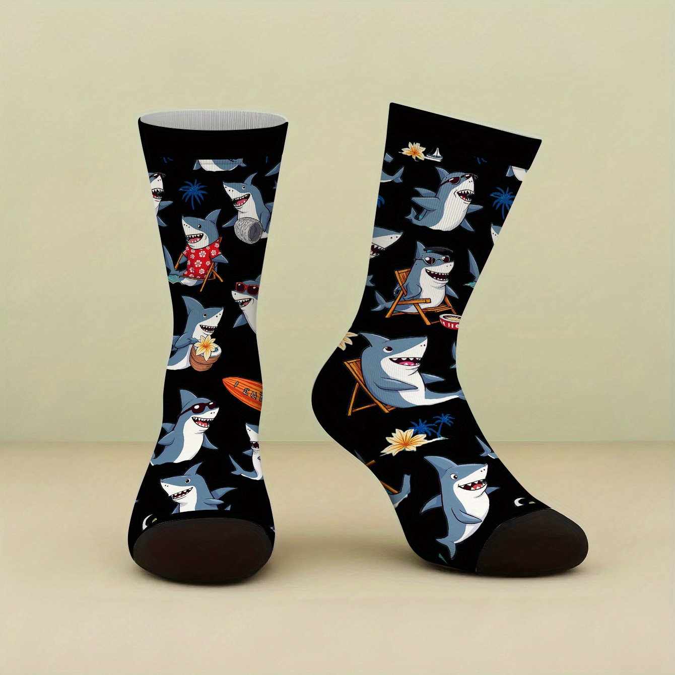 TEMU 1 Par de Calcetines Divertidos con Estampado de Tiburón para Hombre - Diseño , Largo Media Caña, Uso Diario y Disfraces de Halloween - Regalo