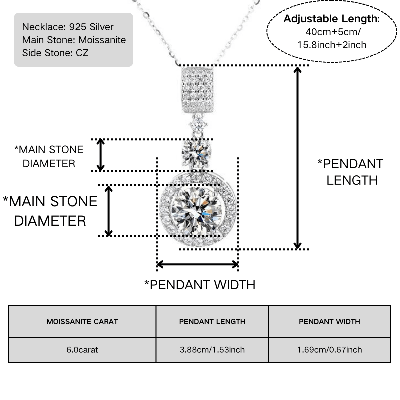 Women's 6.1 Carat 925 Silver Moissanite Necklace