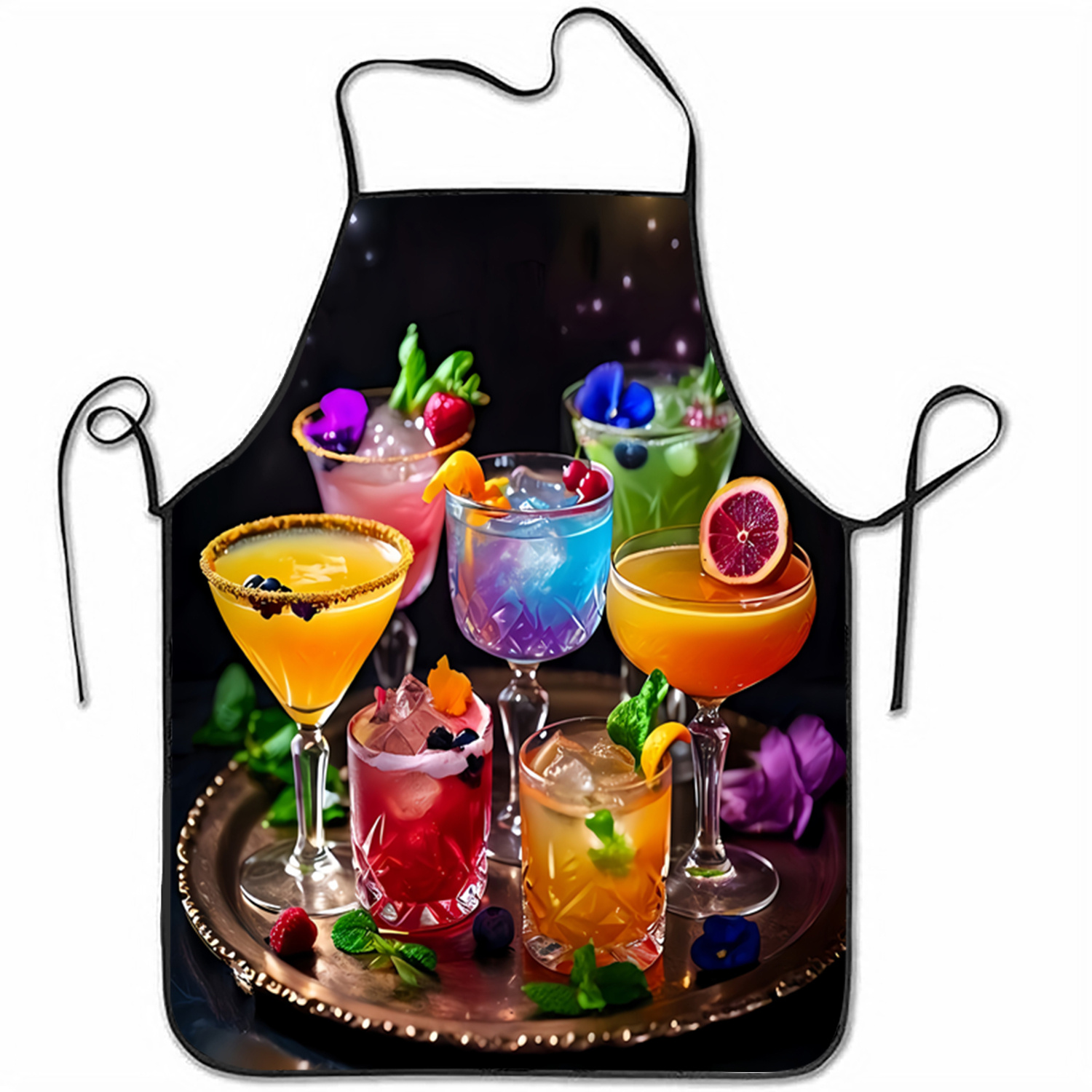 TEMU 1 Apron, Summer Party Theme - Colorful Cocktail Display Kitchen Apron, Vintage Style, Suitable For Cooking And Baking