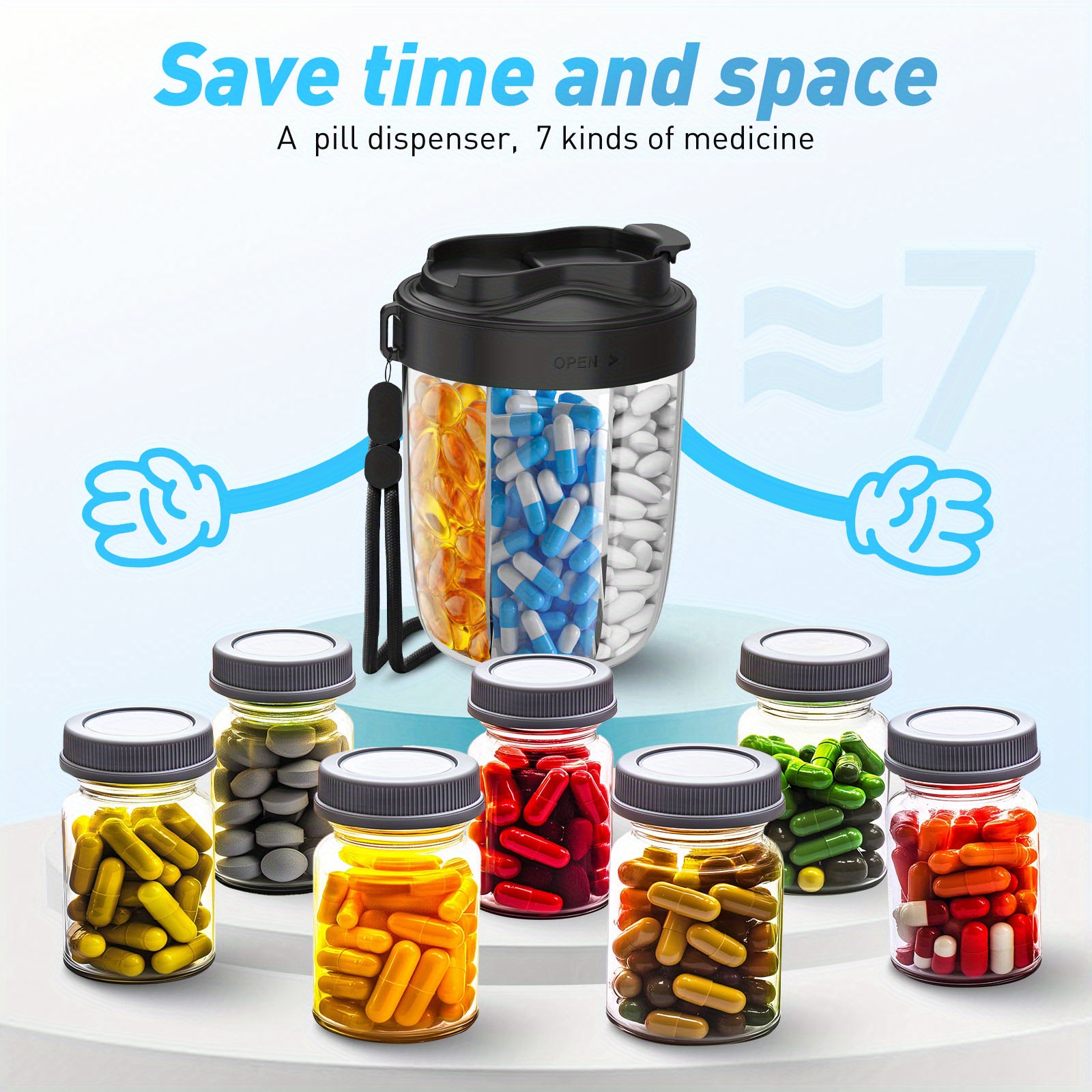 1pc 7-Compartment Portable Pill Organizer with Food-Safe BPA-Free Plastic, Transparent Lids & Ergonomic Handle - Beige/Pink/Black for Daily Medication & Supplement Storage, Pill Box for Purse, Vitamin Sorting, Clear Compartment Design, Practical Design, Secure Latch Closure, Compact Design, Sturdy Storage, Healthconscious Users
