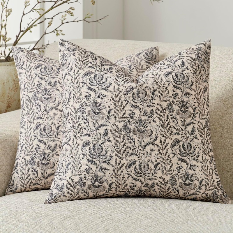 TEMU 2d Flat - 2pcs Double-sided Background Gray Retro Vine Floral Pillowcases, Dense Botanical Branch Patterns, Stable And Elegant, Suitable For