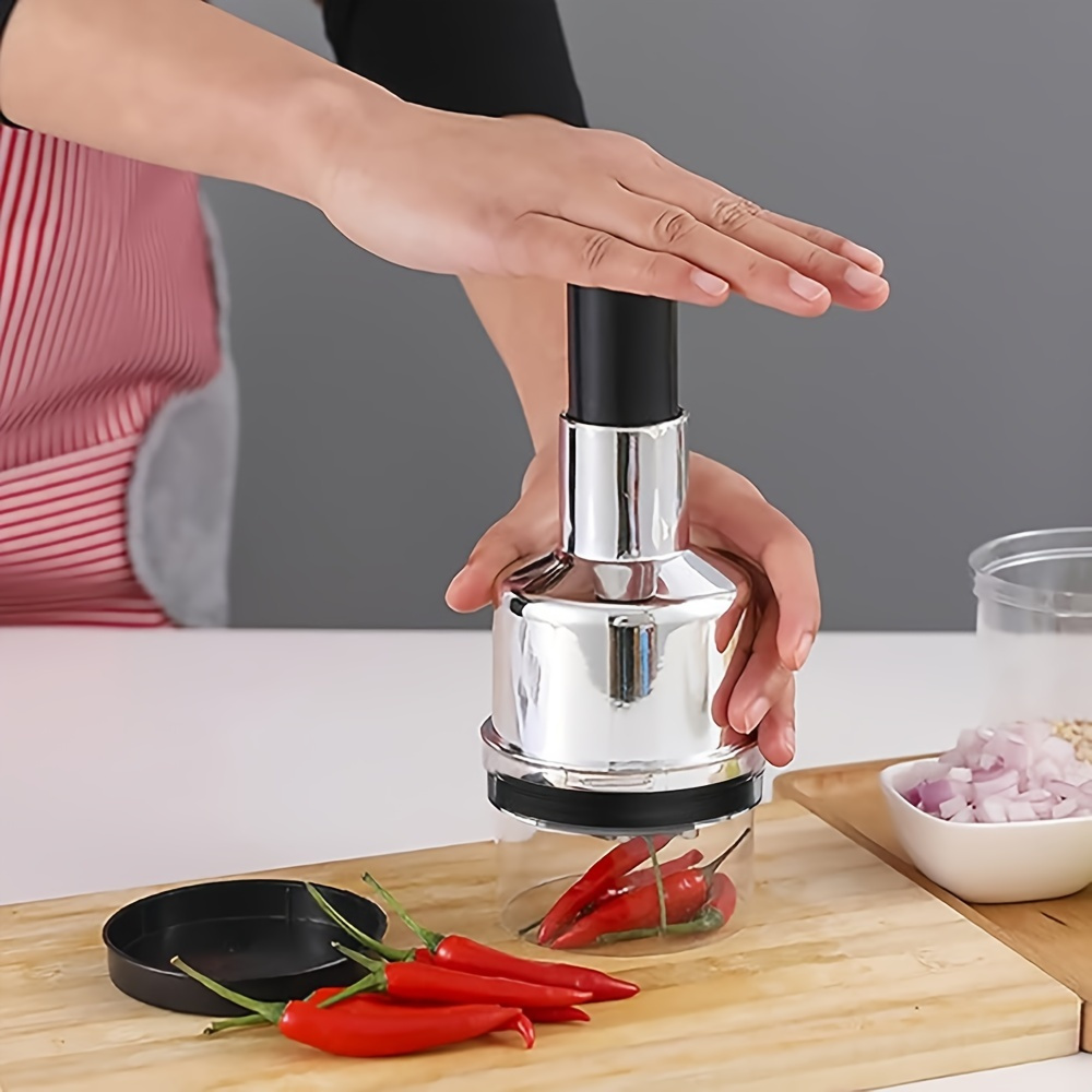 

A Manual Garlic Press And Food Chopper - Handheld Vegetable And Onion Chopper, Mini Grinder, Kitchen Tool, Metal Structure, No Need For Power Operation