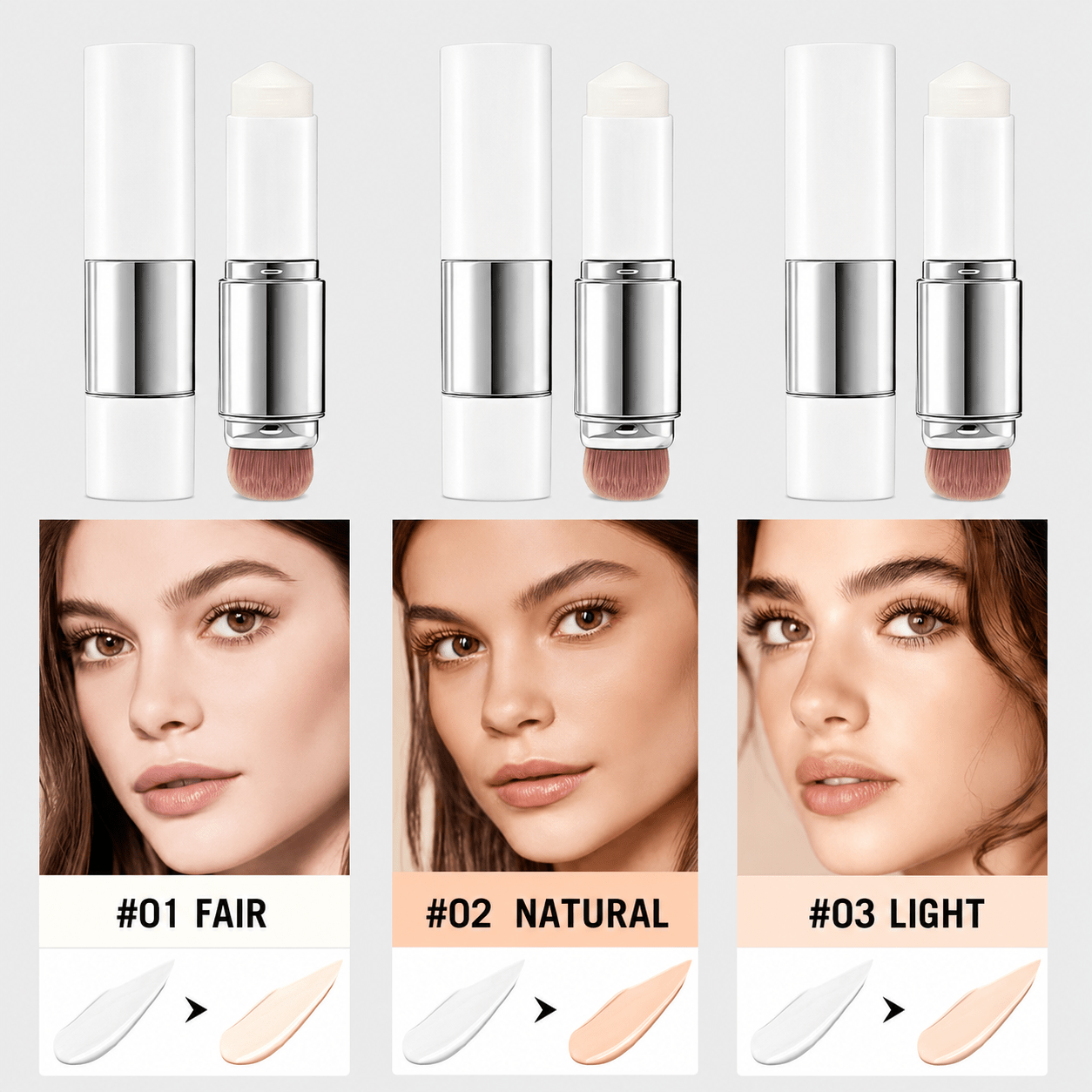 3pcs With Brush Head, Cream Face Concealer Makeup Stick, Easy Blend Corrector Foundation Stick, Natural Makeup Cover Stick For Women