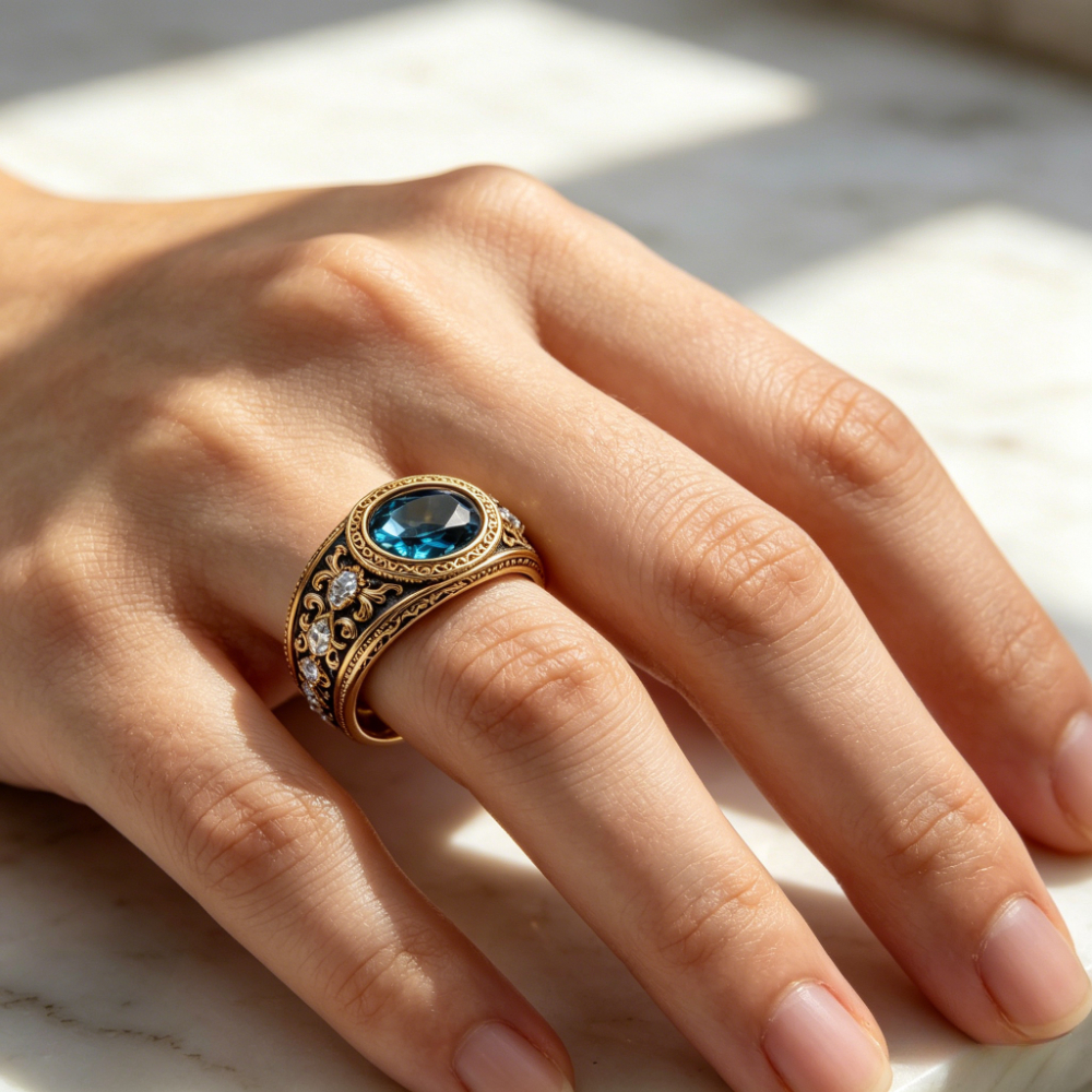 Stylish Oval Synthetic Sapphire Ring for Men and Women