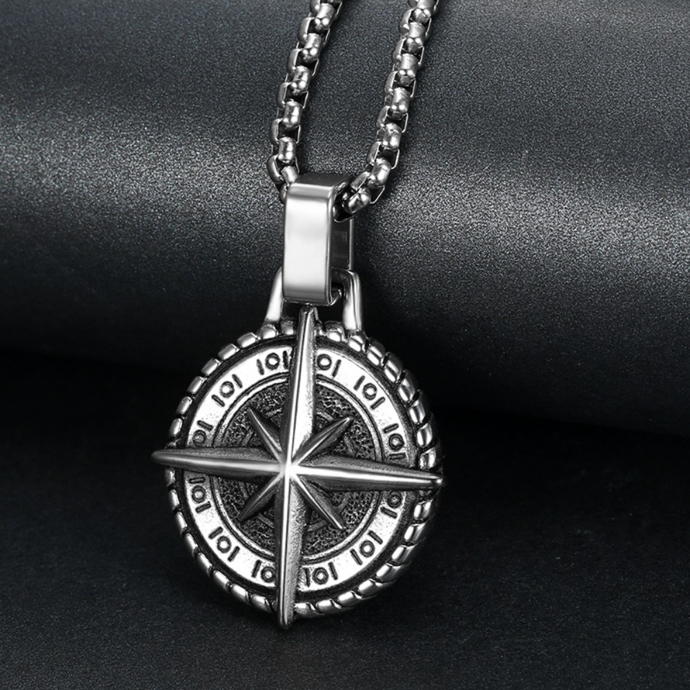 Men's Retro Compass Pendant Necklace, Nautical Gift