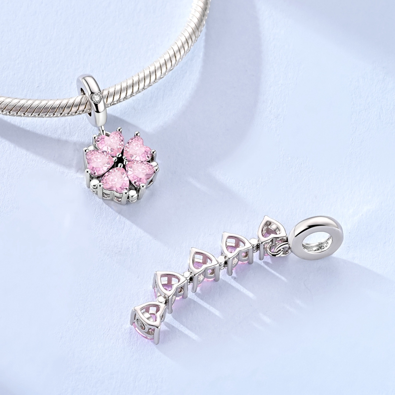 925 Sterling Silver Pink Peach Blossom Pendant