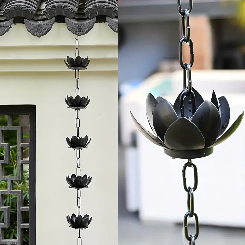 Chaîne De Pluie Lotus Vintage En Fer Galvanisé - Décoration Extérieure Jardin Et Remplacement Gouttière