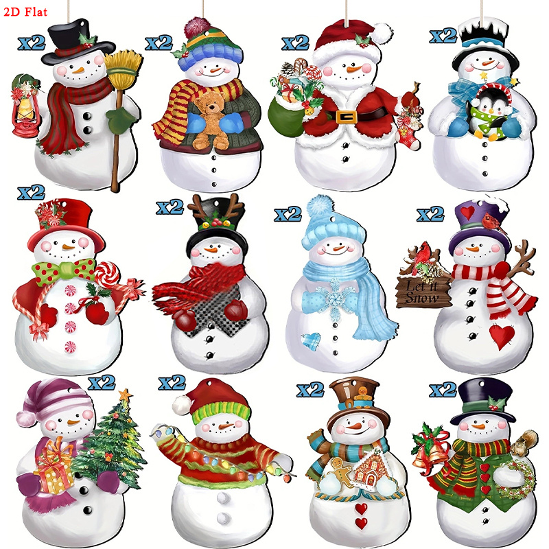 TEMU 2d Flat, 24pcs Wood Pendants With Hemp Ropes, Wooden Snowman Ornaments, 2d Flat Festive Hanging Decorations For Christmas Tree, Yard, Garden,