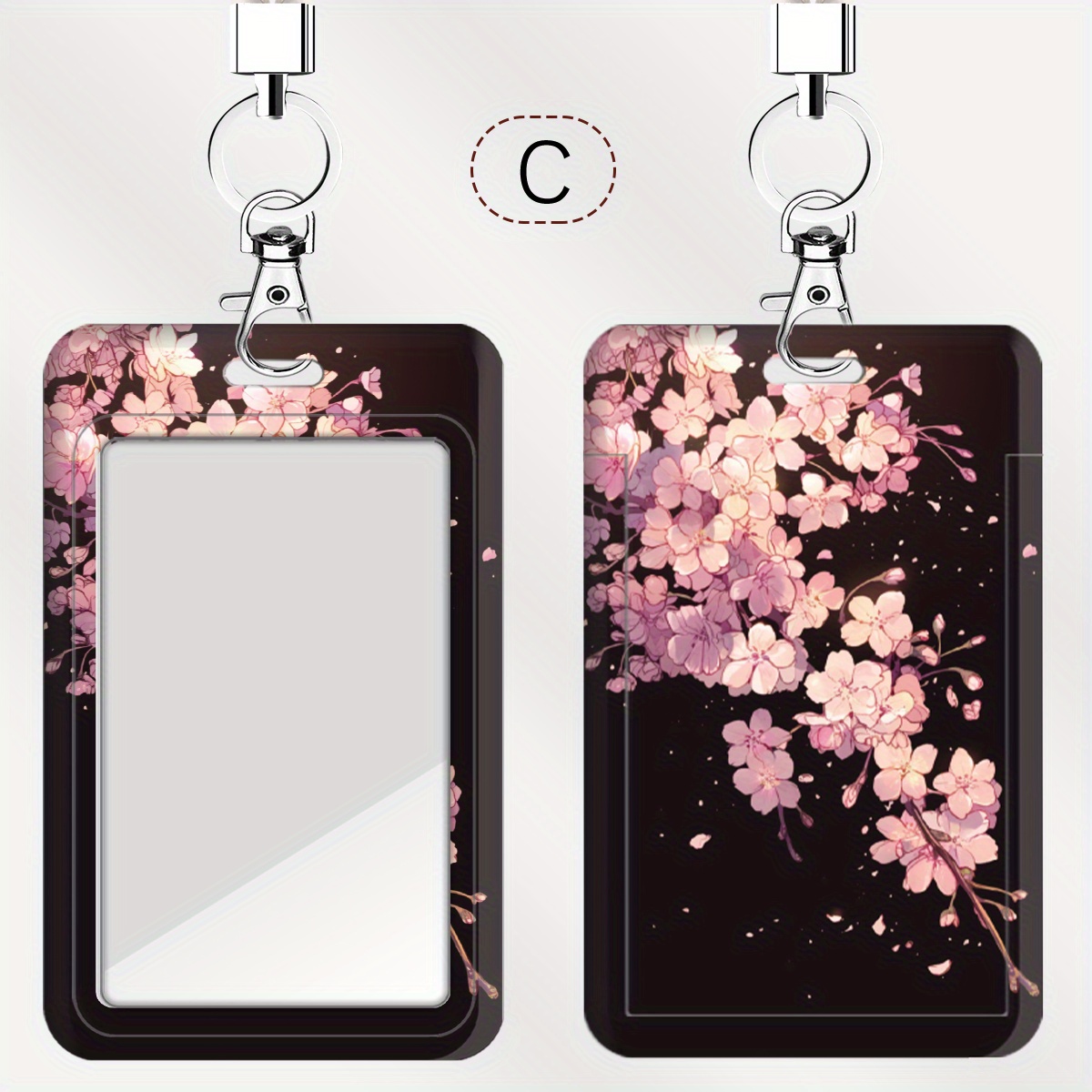TEMU 1pc Cherry Series 2d Card Holder With Lanyard – Id, Nurse, Doctor, Or Student Badge Sleeve For Work Or School, Durable Clear Cover