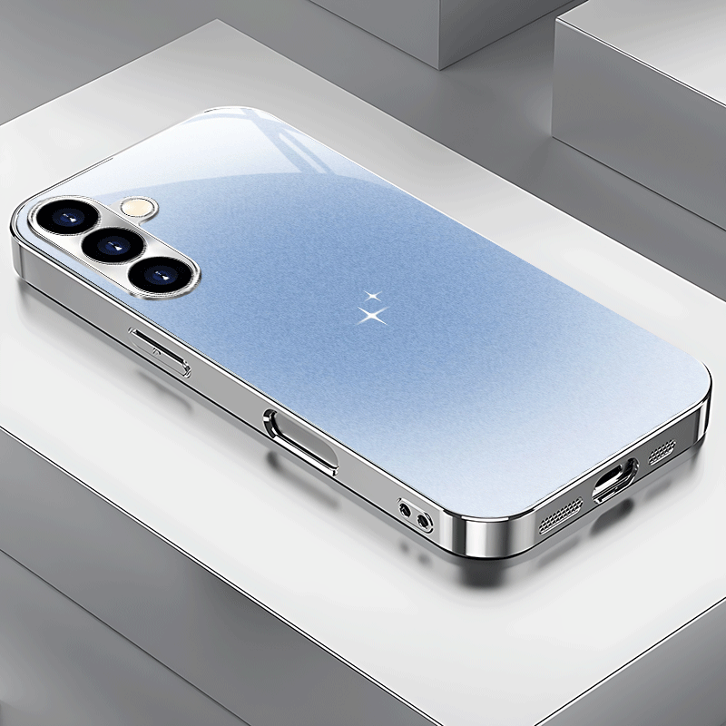 TEMU Phone Case - Ins Minimalist Gradient Electroplated Silver Phone Case For Galaxy S25/s24/s23/s22/s21/s20/note