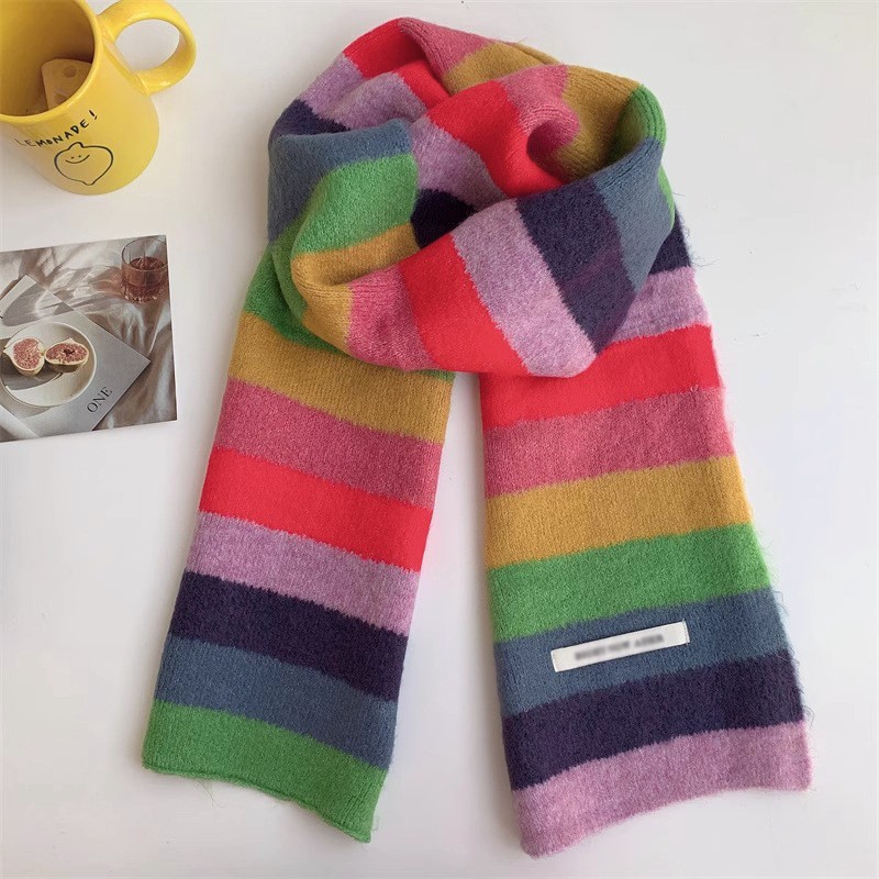 TEMU 1pc Rainbow Stripes Scarf Striped Scarf, Unisex Winter Scarf Windproof