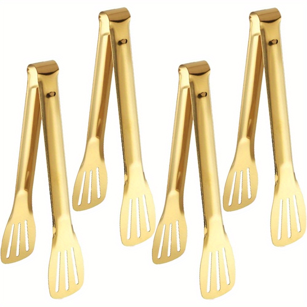 Image of 4pcs Serving Tongs, Golden Tongs, Stainless Steel Serving Tongs, Salad Buffet Appetizers, Dessert Tongs, Party (golden)