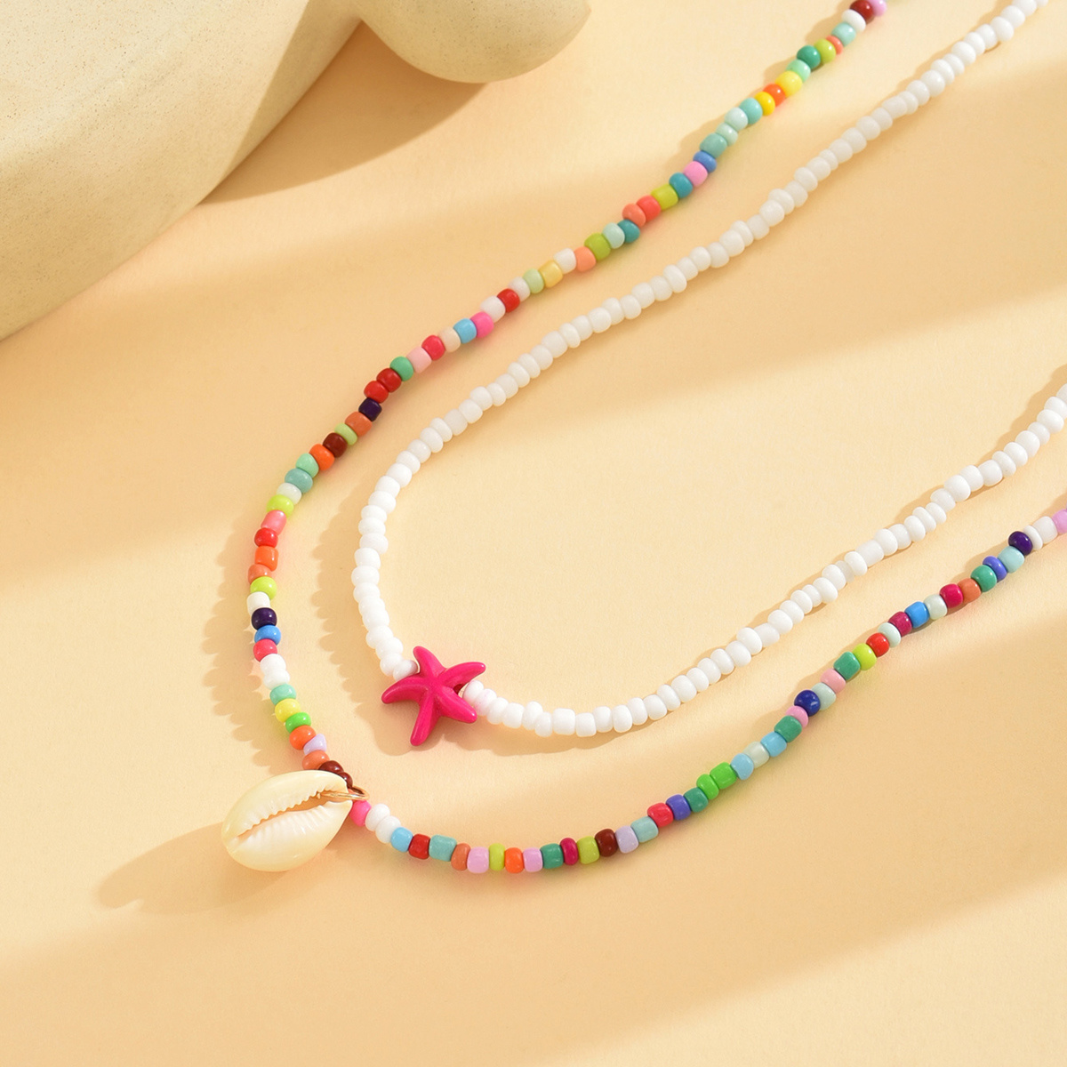 Bohemian Shell & Bead Necklace Set Colorful Choker for Women with Pendant