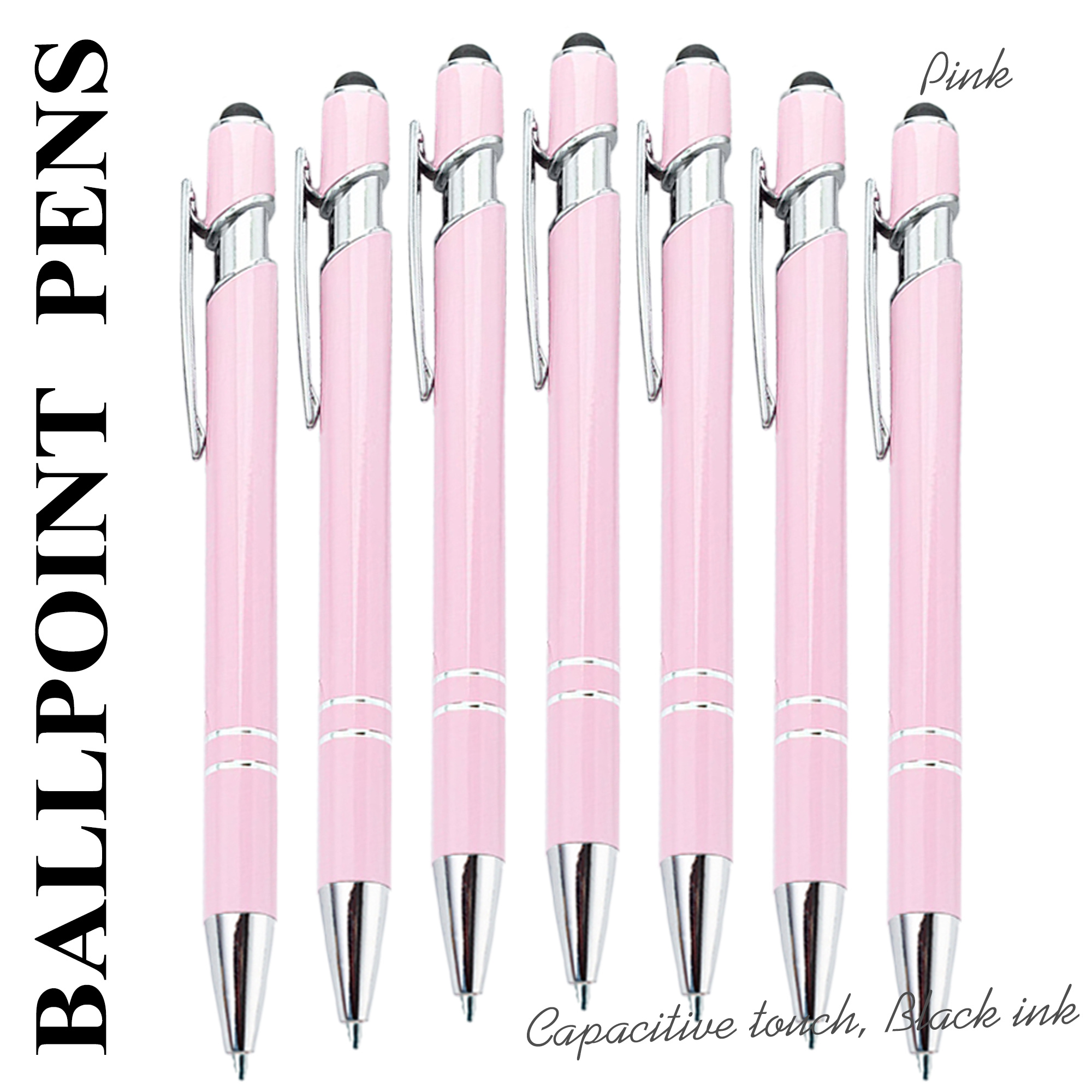 

7pcs Of Beautiful Metal Ballpoint Pens, White/ Pink, Capacitive Touch Writing Smooth, Student Stationery Holiday Gift