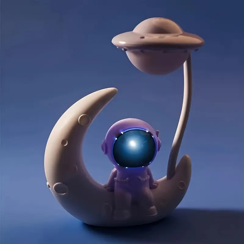 1pc astronaut on nightlight usb rechargeable adjustable brightness color changing desk lamp contemporary style with umbrella holding astronaut design ideal for bedroom decor and christmas gift ambient lighting astronaut theme painted plastic moon decor Product details 0